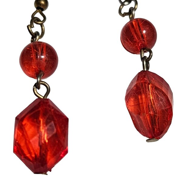 Vintage Red Beaded Drop Earrings Statement Retro Classic Fashion Jewelry Women - Picture 2 of 3